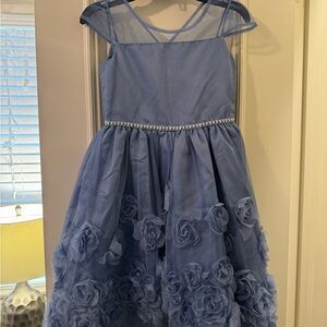Nannette Blue Kids Dress with Rosette Details
